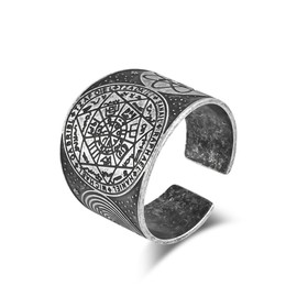 Pregeckit Seal of The 7 Archangels Protection Ring Amulet The Secrets of King Solomon Men Open Rings Vintage Jewelry, Metal, wrap-setting
