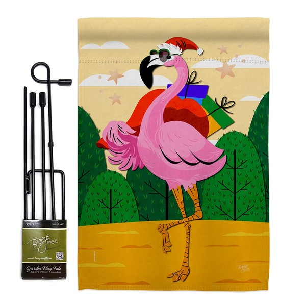 Cool Christmas Flamingo Garden Flag Set with Stand Animals Bird