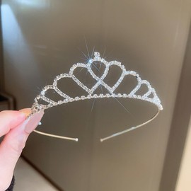 Jumwrit Silver Rhinestone Crown Headband Non-Slip Glitter Thin Hair Band Shiny Princess Wedding Birthday Tiara Headband Bridal Prom Party Headpiece Hair Accessories for Women Girls (Style 1)