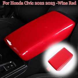 MUXEE 11th Gen Civic Center Console Armrest Box Panel Cover Trim for Honda Civic 2022 2023 2024 2025 2026 - ABS Wine red Sport Interior Accessories