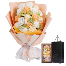 Woowei Soap Flower Bouquet, Mother's Day, Flower Gift, Roses, 18 Pieces, Popular Artificial Flower Bouquet, Birthday Present, Birthday Gift, Anniversary Gift, Retirement, Opening Celebration, Wedding Gift, Gift for Retirement, Champagne Color