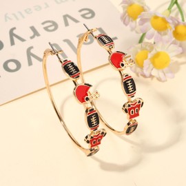 Football Earrings for Women Game Day Hoop Earrings Football Mom Accessories Enamel Red Black Football Helmet Jersey Earrings Sport Team Outfits Accessories Party Favor Gifts (Color A)