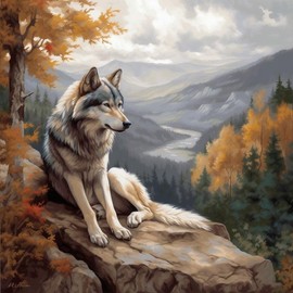 Cliff Wolf 11ct Counted Cross Stitch Kits Color Printed Stamped Cross-Stitch Supplies Needlework Printed Embroidery Kits DIY Kits Needlepoint Starter Kits 50x50cm(E119)