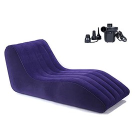 ptlsy Inflatable Chair Sofa Lounge Chair with Household Air Pump, S-Shape Air Sofa Couch, Inflatable Lounge Deck Chair Multi-Function for Indoor Livingroom Bedroom Indoor Outdoor (Blue)