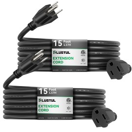 PLUGTUL 2-Pack 15 FT Outdoor Extension Cord Waterproof 16/3 Black Heavy Duty 3 Prong Extension Cord, 13A 1625W SJTW, ETL Listed, Great for Garden and Home