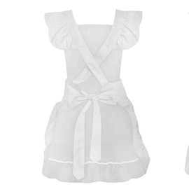 aspire White Apron with Ruffles Retro Serving Apron for Kitchen Restaurant