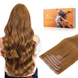 DOORES Clip in Hair Extensions Seamless, Medium Auburn 16 Inch 130g 7pcs, Human Hair Extensions Real Hair Seamless Clip ins Silky Straight Hair Extensions Invisi Edge Hair Extensions