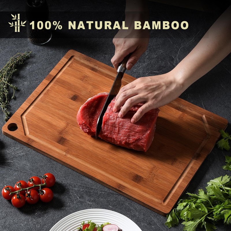 Hiware Wood Cutting Boards for Kitchen, Heavy Duty Bamboo Cutting