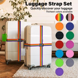 2 Pack Luggage Straps and 2 Pack Tags Sets for Suitcases, 2M x 5cm Adjustable Suitcase Belts with Quick Release Buckle, Bag Strap Case Belts - Red Pink