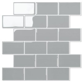 STICKGOO 10-Sheet Subway Tiles Self Adhesive Kitchen Splashbacks, Peel and Stick Wall Tile Stickers, Stick on Tiles Splashback (Light Grey, Thicker Design)
