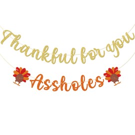 Friendsgiving Party Banner, Glitter Thankful For You Banner, Happy Friendsgiving Party Decor, Funny Thanksgiving Decor, Thanksgiving Party Decorations (Pre-strung)