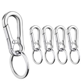 5Pcs Metal Carabiner Keyring Set with Quick Release & Split Hoop, Lobster Clasp Strong Safety Key Organizer for Car Keys & Wallets - For Men & Women (Silver)