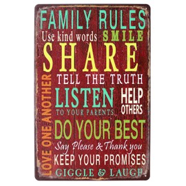 Family Rules Listen To Your Parents Metal Tin Sign Wall Home Decor Art Plaque Retro Vintage (Listen)