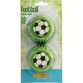 DECOCINO Pirottini per muffin a calcio, 50 pezzi, decorazione per muffin e cupcake, per calcio, per cupcake, decorazione di compleanno