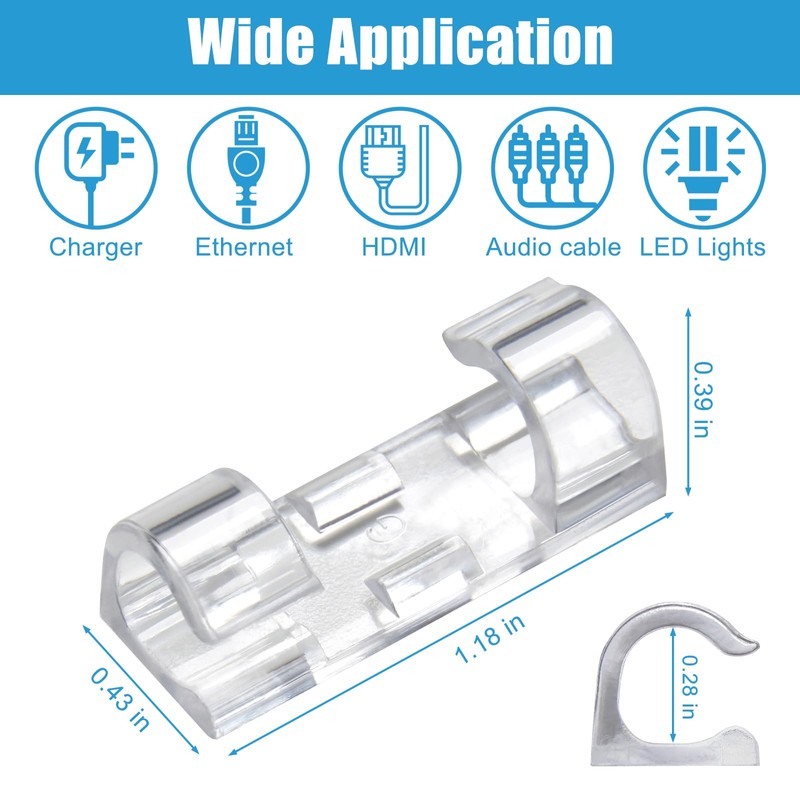40PCS Strong Adhesive Cable Clips Clear, Premium Wire Holders for