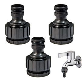 Bipl 3 Stück Wasserhahn Adapter, Gartenschlauchanschluss Adapter, 1/2 Zoll 3/4 Zoll Kunststoff Schlauchanschluss, 2-in-1 Garten Schraubgewinde Hahnverbinder, für Wasserhahn Schlauch Anschluss (Schwarz)