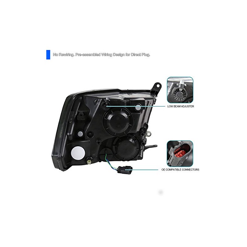 Spec-D Tuning Euro Black Clear Headlights Compatible with Dodge Ram