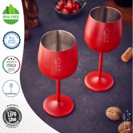 Gusto Nostro Valentine’s Day Gift Stainless Steel Wine Glass – 18 oz Red, Unbreakable Colorful Wine Glasses for Travel, Camping and Pool – Fancy Unique Metal Wine Glass for Outdoor, Picnics (Set of 2)