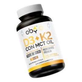 Vitamina D3 + K2 + MCT Aceite Coco Puro Extra Virgen | MCT Oil para Mayor Absorción | Suplemento Alimenticio Vitaminas Mujer Hombre | Oby 120 Capsulas