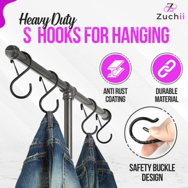 Zuchii 20pc Stainless Steel S Hooks, 3.5 Inch Heavy Duty with Safety Buckle, Hanging Plants, Kitchen, Closet, Outdoor, Garage, Utility