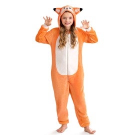 BesserBay Children's Fleece Onesie with Hood Warm Jumpsuit Boys Girls Unisex Animals Jumpsuit 1-12 Years, Fox