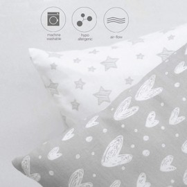 Baby Kids Toddler Pillowcase(33x46cm) 2 Pack, 100% Jersey Cotton Ultra Soft Cot Bed, Travel Cot Pillow Covers, Grey Envelope Style Travel Pillow Cover for Boys and Girls