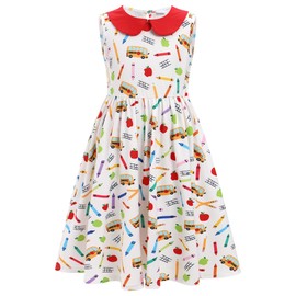 IMEKIS Back to School Outfits for Girls: First Day of Kindergarten Picture Day Dress Toddler Little Kids 1st Grade Photos Clothes Summer Party Casual Sleeveless Clothing White Pencil 4-5T