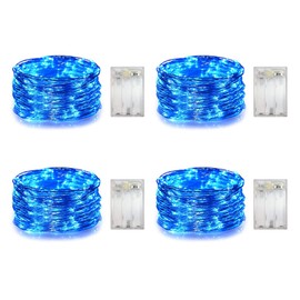 4 Pack Battery Operated Dewdrop Led Lights,Indoor Mini Fairy Lights With Timer Function,For Wedding Home Parties Christmas Holiday Decoration,6 Hours on/18 Hours Off ,30 Count LEDs,10 Feet(Blue)