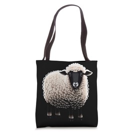 Fluffy White Sheep Cartoon Simple Funny Farm Animals Black Tote Bag