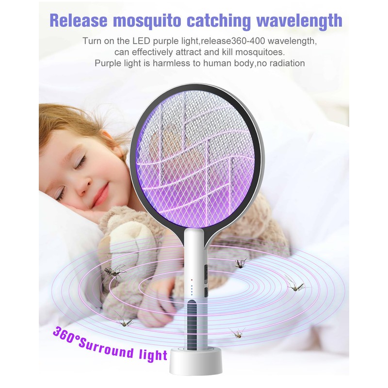 Electric Fly Swatter 4500V Bug Zapper Racket, 2 in 1