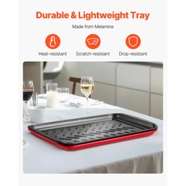 VEVOR Plastic Serving Trays, 2-Pack Grilling Prep and Serve Trays with Handles, 17x10.35 Inch Anti-Slip Melamine Food Tray, Ideal for BBQ, Kitchen, Cafeteria, Ottoman, Coffee Table, Black and Red