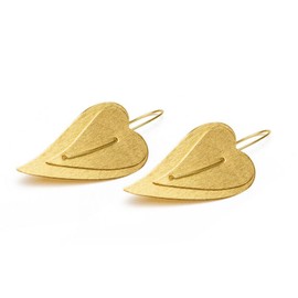 Vestopazzo Irregular Heart Shaped Brass Earrings. Hook Back. Height 4.8 cm. Nickel Tested. Craftsmanship. DD16129, big, brass, no gemstone, Brass, No Gemstone
