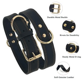 LWBMG Leather Dog Collar,Heavy Duty Dog Collar,Soft and Strong Leather Adjustable Dog Collar for Small Medium Dogs Black Small