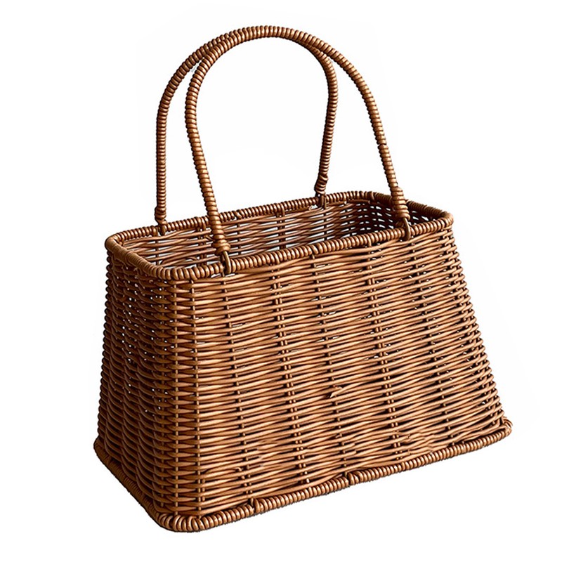 Plastic Imitation Rattan Basket Rustic Imitation Handwoven Picnic Basket Wtih