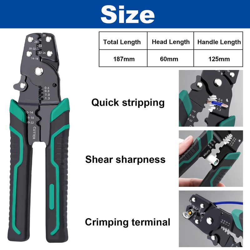 Tnisesm Wire Crimping Tool 26-10 AWG, Crimping Pliers with Stripper