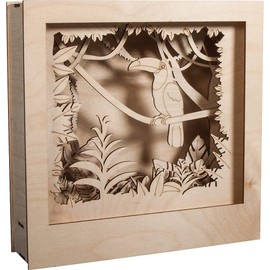Rayher Shadow Box Building Kit with Toucan Design, 3D Scenery, DIY Wood Craft Set, 11 slot-together Pieces, FSC certified product, 24x24x6.5cm, 62853505