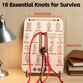 Learn Knot Training Board, Wooden Knot Tying Practice Board Kit with 16 Popular Knots & 10 Nylon Paracord Essential Knots Trainer for Outdoor Camping Climbing Backpacking Sailors Kids Survivalists