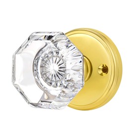 CLCTK Passage Glass Door Knobs Interior, Octagon Crystal Door Knobs for Hall and Closet, Gold/Polished Brass
