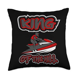 Popular Winter Apres Ski Tees Jetski Lover Gifts Apres Ski & Winter Sport Accessories King of The Hill Jetski Throw Pillow, 18x18, Multicolor