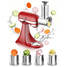Latest Large Stainless Steel Slicer Shredder Attachment for KitchenAid Stand Mixers,Dishwasher Safe Vegetable Cheese Grater for KitchenAid Mixer Attachments,4 Cutting Blades,Time-Saving Salad Maker