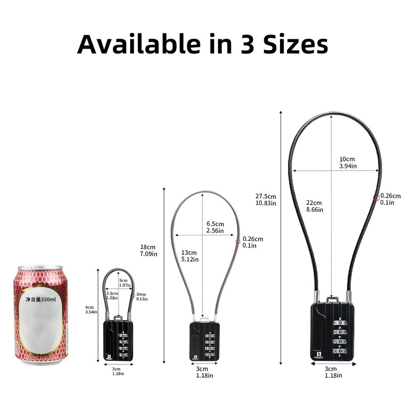 RESET-200 (1 Pack) 4 Digit Combination Flexible Cable Padlock,20 inch
