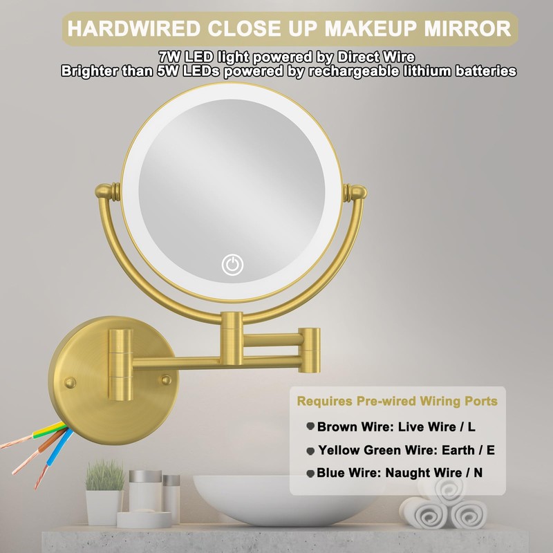 Make up Mirror Wall Mounted Lighted 10X Magnifying Hard Wired,