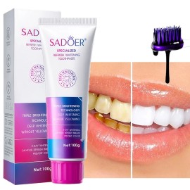 SADOER 100g Purple Intensive Whitening Toothpaste - Fresh Breath Teeth Cleaning Natural