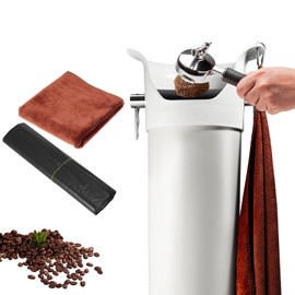 Gliery Knock Box for Espresso Grounds, Commercial Floor Standing Barista Style Absorbent Knockbox with Removable Non-Slip Base, Coffee Grind Collection Dump Bin,White