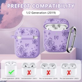 DXITROMI Compatible with Airpod Case - Butterfly Flowers Engraved Design for Airpods Case 2nd/1st Generation - Silicone Case for Airpods 2nd Generation Case with Cleaner Kit & Keychain (Purple)