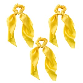 3Pcs Yellow Bow Scrunchies, Satin Ribbon Ponytail Hair Tie, Rope Scrunchies,Hair Bows, Elastic Band, Bands Elastics Accessories