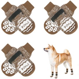 BINGPET Dog Socks, For Dogs, Anti-slip, Set of 6, Pet Paw Protection, Licking Prevention, Dog Socks, Includes Velcro, Soft, Not Easy to Fall Off, Stylish, Cute, Pet Socks, Prevents Falls, Indoor Use,