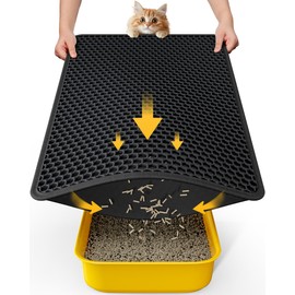Powools Cat Litter Mat - 74 x 59cm Large Litter Box Mat, Easy to Clean Cat Litter Mat Trapper, Waterproof, Urine-Proof, Non-Slip Kitty Litter Mat for Floor, Black