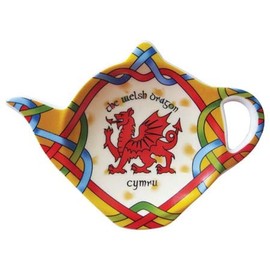 Welsh Dragon Teabag Holder Irish Tea Bag Coaster Wales Teapot Shaped Resting Caddy Saucer St. Davids Day Gift Made of New Bone China H8.5cm W11.5cm Diameter 4"/10cm