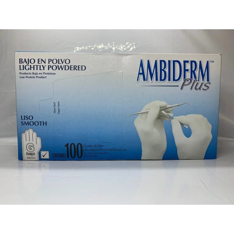 Guantes descartables Ambiderm Plus color blanco talla M de látex